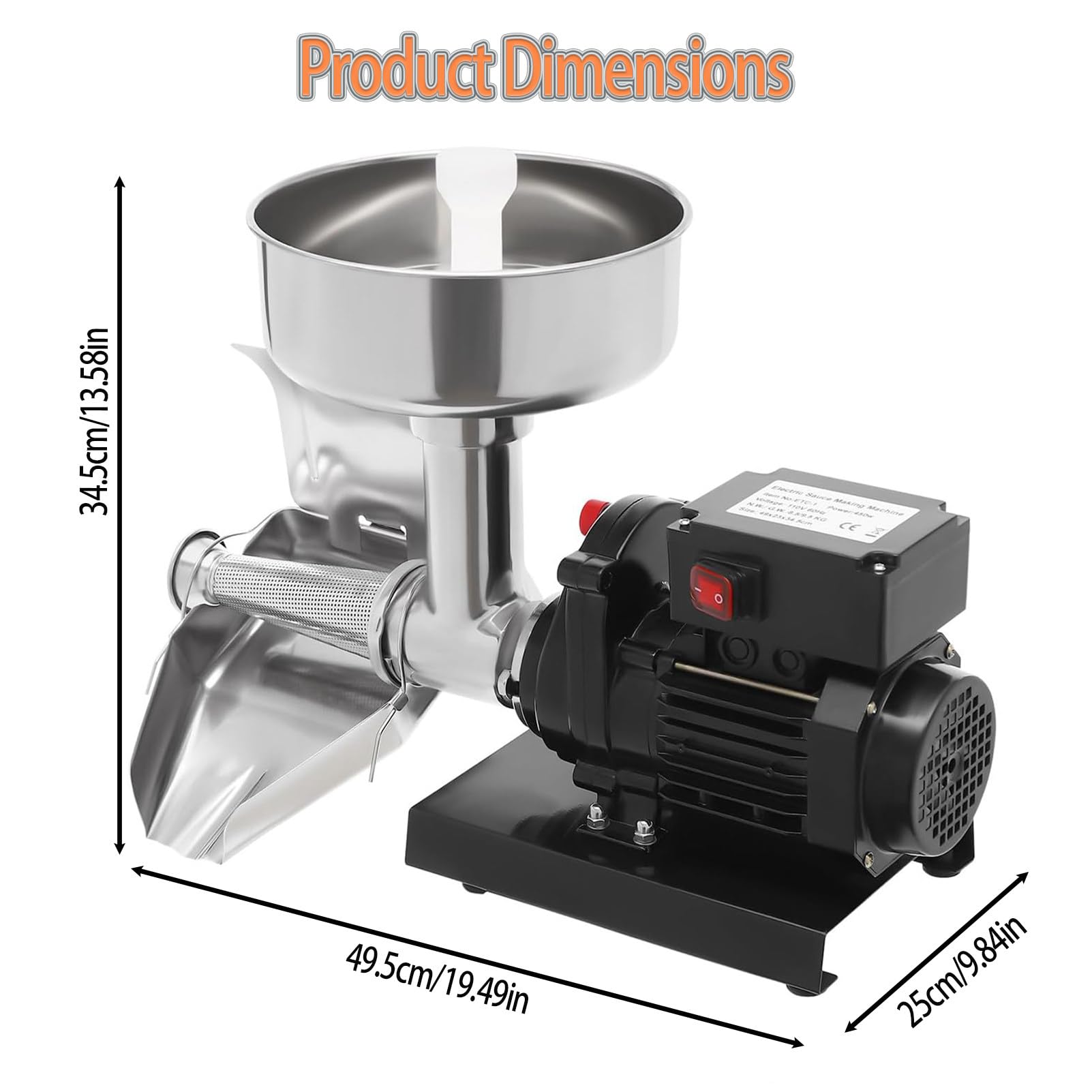 Pressa Elettrica per Pomodori, Pressa E Colino Professionale in Acciaio Inox, Colino per Alimenti E Macchina per Salse, per La Conservazione di Puree di Pomodoro, Salse E Altro Ancora Black