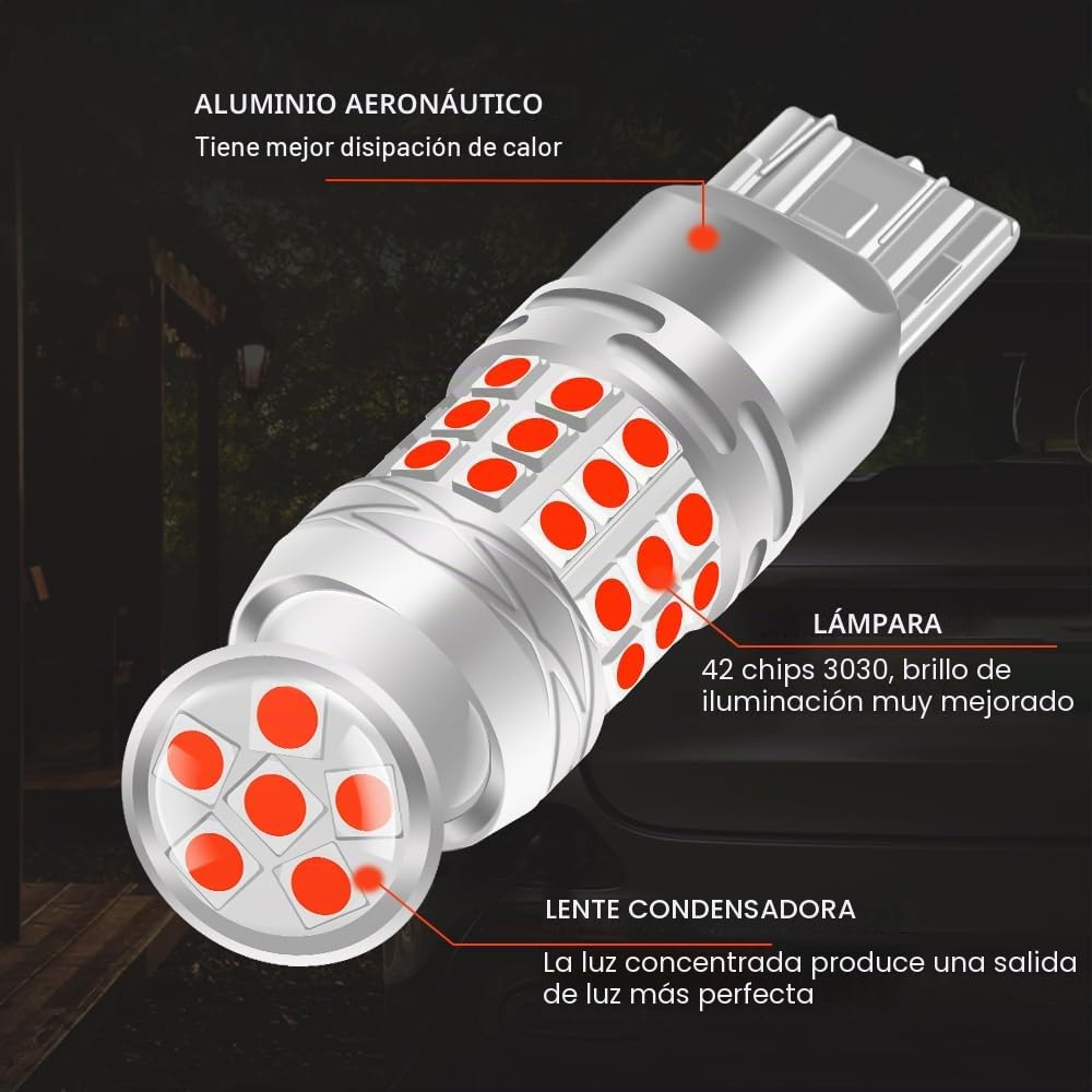 7443 LED Bombillas Rojo Ultra Brillante 3030 42SMD T20 7443NA W21W LED Luz de Freno Luz de Retroceso Luces Traseras Luz de Estacionamiento (2 PCS)