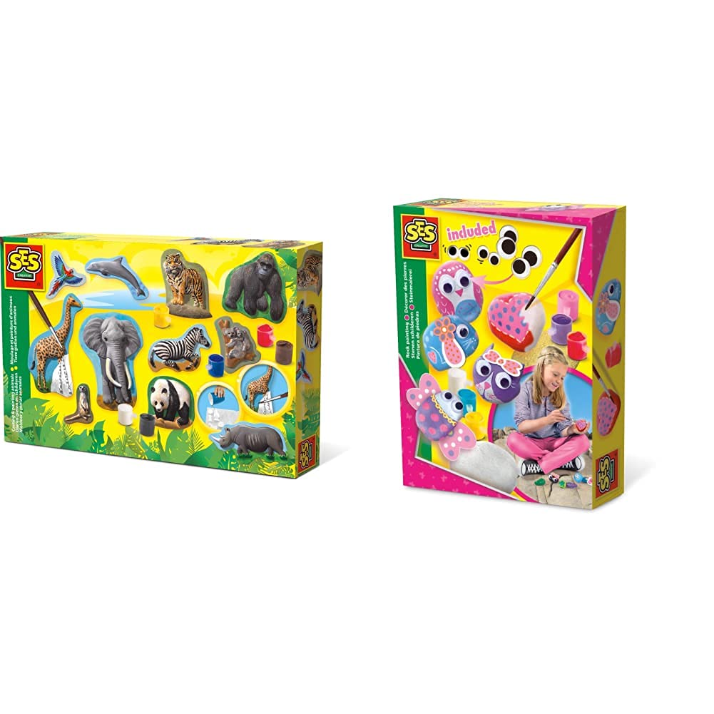 SES Creative1132 Casting & Painting Animals, Mixed Colours and 14843 Decorating Stones, Various