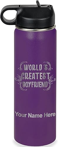 Miniatura 28 de LaserGram Botella de agua personalizada, World's Greatest Boyfriend, acero inoxidable de doble pared aislada al vacío con popote superior, regalo