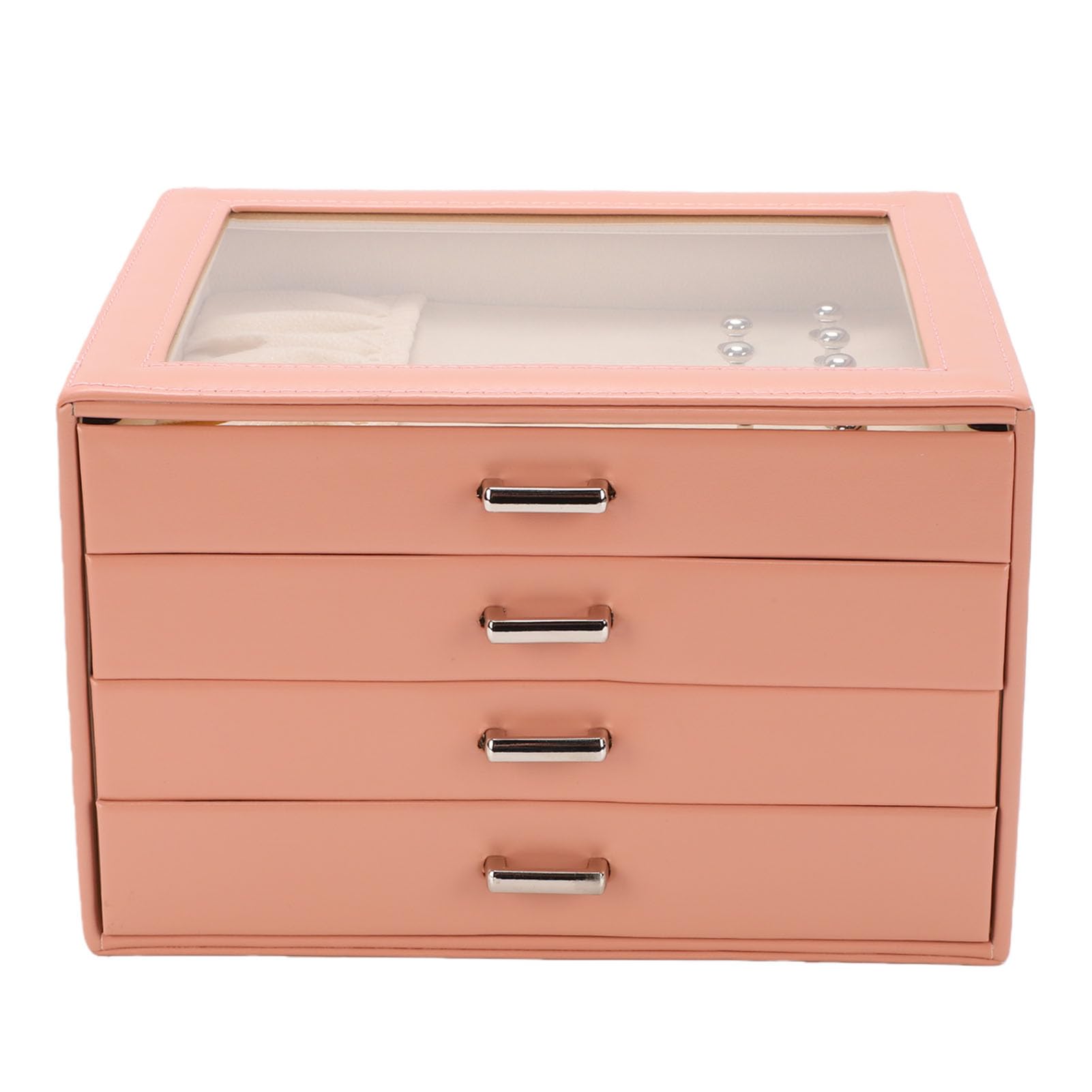 Cocoarm 4-warstwowe Pudełko na biżuterię z Aksamitnym Wnętrzem i skórą PU, Organizer na Pierścionki, Naszyjniki, Kolczyki do Toaletki i Przechowywania (PINK)
