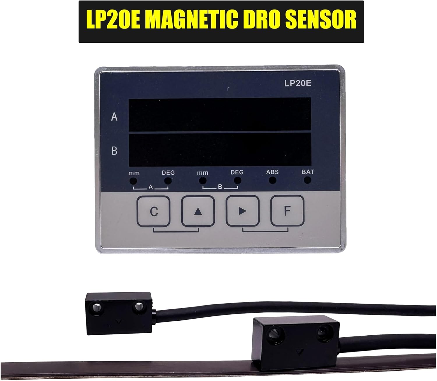 Linear Encoder, 2 Axis Digital Display DRO Magnetic Sensor Tape Displacement Readout Scale Position Transducers Encoder Woodworking Lathe Mill Digital Readout Encoder(LP20E Display Sensor)
