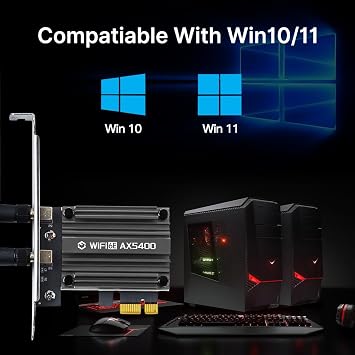 FENVI AX5400 WiFi 6E PCIe Wireless Adapter for Gaming & VR Desktop PC 5400Mbps 802.11ax, Ultra Low Latency Tri-Band 6GHz/5GHz/2.4GHz, Bluetooth 5.3, Low Profile Bracket, MT7922, Windows 11/10