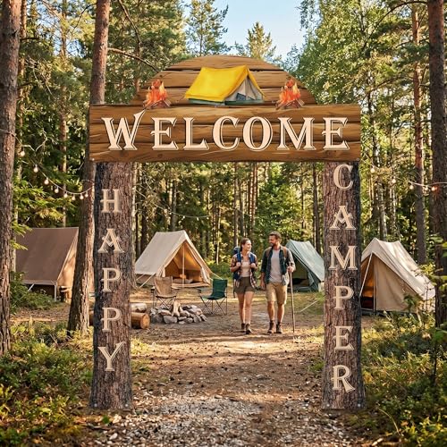Peryiter 3 Pcs Camping Themed Party Decorations Banner Welcome Porch Sign with 1 Double Sided Tape for Summer Camp Birthday Hawaii Baby Shower Themed Party Activity Decor Door (Happy Style) by Peryiter - Image 8