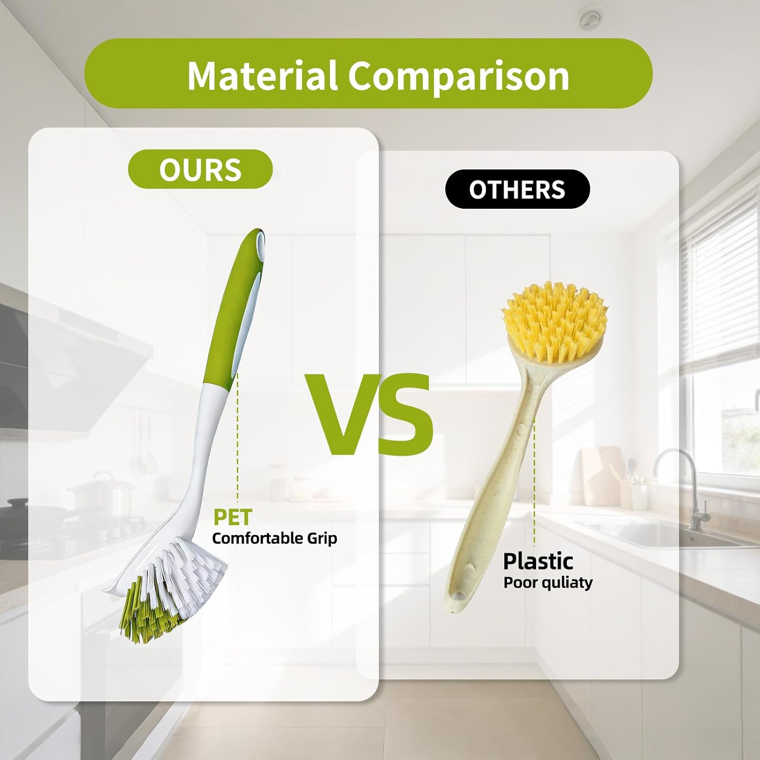 Dish Brush Scrub Brush with Handle - 3 Pack Stiff Bristles Dish Scrubber for Cleaning Dishes, Pots, Pans, Sink, Cast Iron - Hard Bristles,No Residue