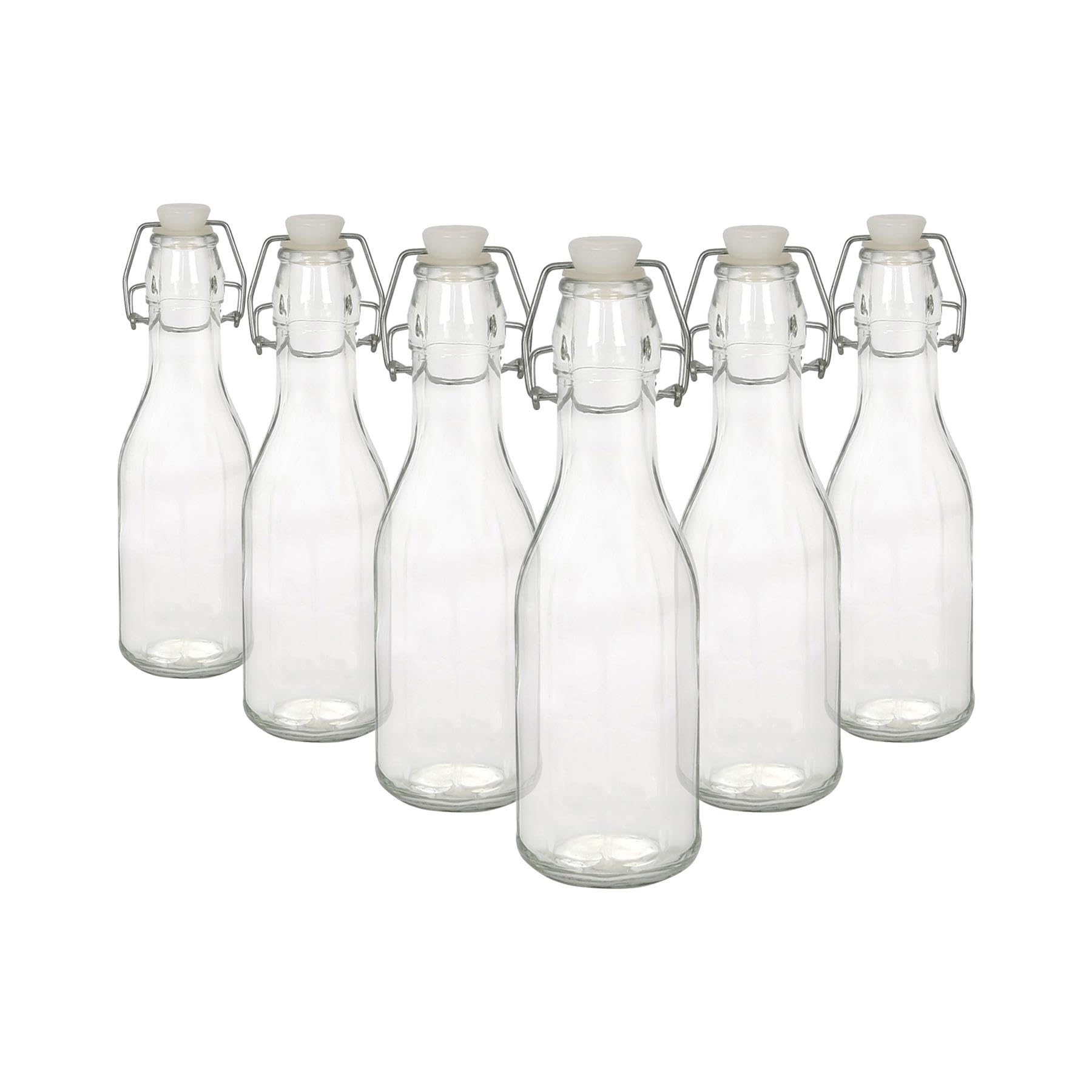 Argon Tableware 250ml Glass Bottles with Swing Top - Clear - 6x Reusable Empty Water Wine Milk Olive Oil Juice Gin Home Brew Brewing Drinking Fridge Dispenser Storage Jars with Stopper Lid