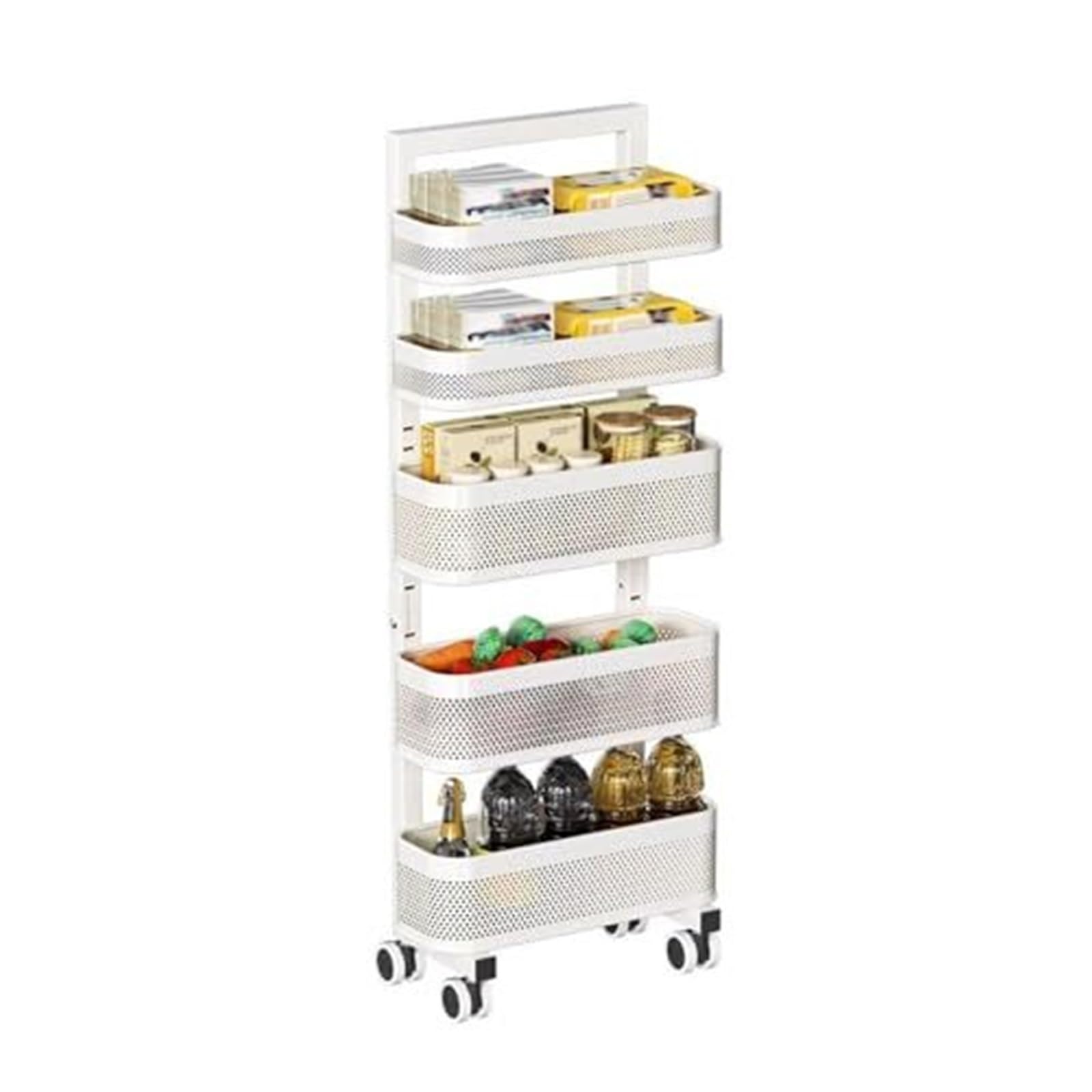 SFSLBFB Storage Cart, Mobile Shelving Unit, Rolling Utility Rack with Mesh Basket for Bathroom, Kitchen, Office Organization, Portable Trolley