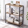 FOLUBAN Industrial Small Bookshelf, 3 Tier Low Short Book Shelf, Metal and Wood Bookcase for Small Spaces, Bedroom Living Room, Dark Gray