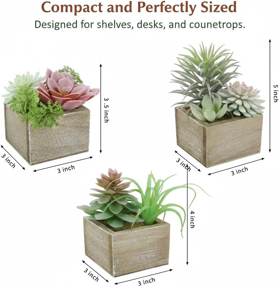 Succulent Plants Artificial, 3 Pack Small Fake Plants in Wood Pot for Home Decor, Farmhouse Artificial Plants Indoor for Living Room Bathroom Bedroom Office Kitchen Desk Wedding Coffee Table Decor - Image 9