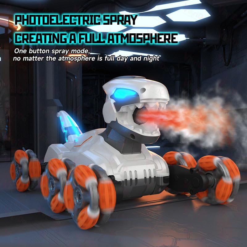 Image of VikriDA Mechanical Dragon RC Car | 360 Rotation Car with LED Lights, Smoke Effect, Gesture Sensor Control, Rechargeable Stunt Toy for Kids