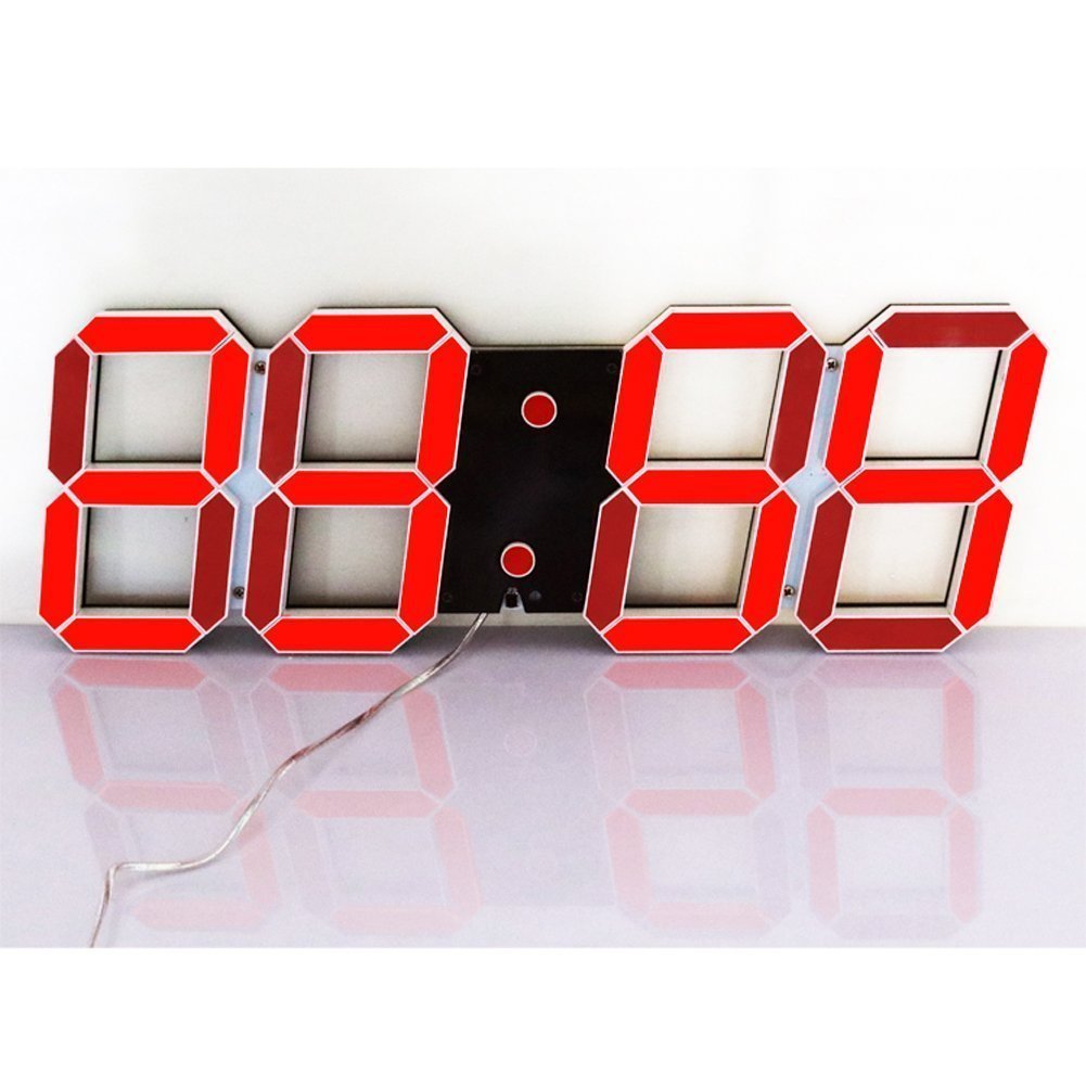 Duży cyfrowy zegar ścienny LED design 3D Jumbo większe cyfry budzik z pełną funkcją pilota zdalnego sterowania, kalendarz, drzemka, alarm, odliczanie, termometr