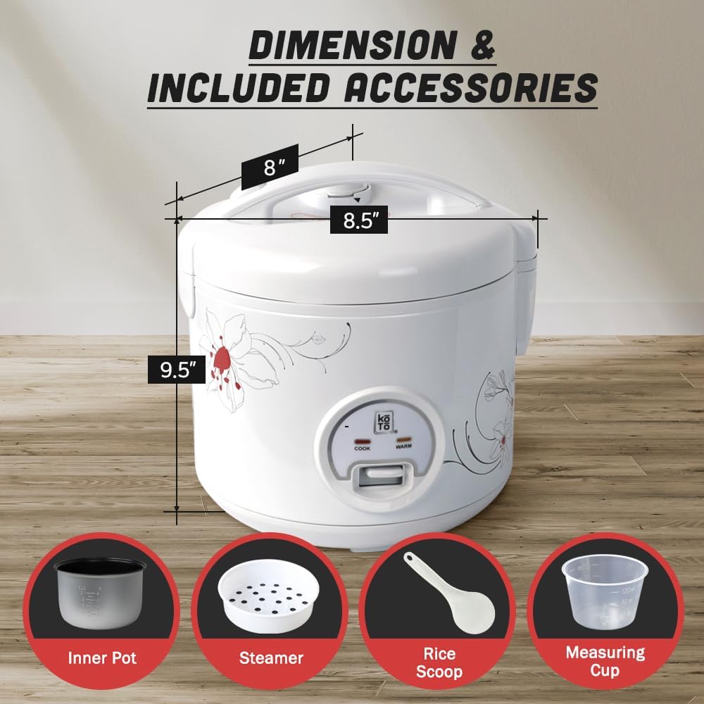 KOTO Rice Cooker & Warmer 5 Cups with Food Steamer, Non-stick Inner Pot, Flower Pattern