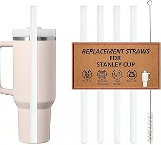 Reusable Straws for Stanley Cup 14/20oz | 30oz | 40oz, Replacement Long Straw with 1 Brush for Stanley Cup Accessories，Food Grade & BPA Free, Machine washable（4 pack，30oz, Transparent White）