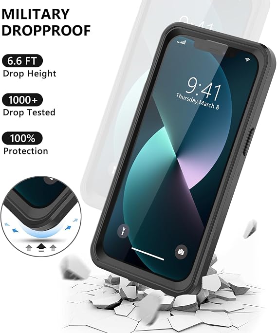 for iPhone 13 Waterproof Case with Built-in Screen Protector, IP68 Underwater Case Shockproof Dustproof Full Body Protection Cover for iPhone 13 6.1 inch(Black)
