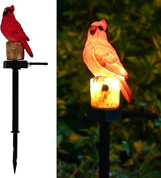 Cardinal Garden Decor Red Bird Figurine Memorial Solar Light Outdoor Stake | Patio Yard Art Lawn Ornament Porch Christmas Decorations Outside Statue Cardinal Gift for Mom Grandma Women Mother