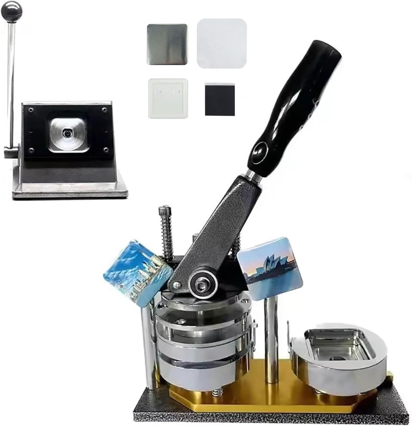 Square Badge Maker Machine Fridge Magnet Button Maker, DIY Metal Badge Press Kit with 100pcs Accessories & Square Cutter, for Fridge Magnet Machine 50 * 50mm+100Set