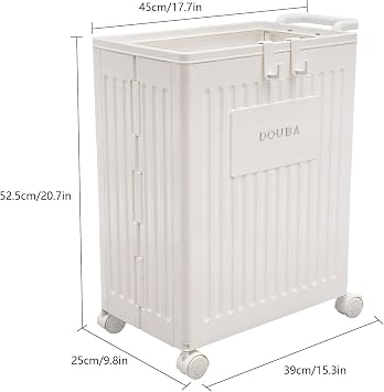 Plastic Storage Bins with Wheels and Lid, Collapsible Storage Organizers, Foldable Storage Boxes Rolling Storage Cart with Handle, Storage Containers for Home, Office, Dorm Room (White)