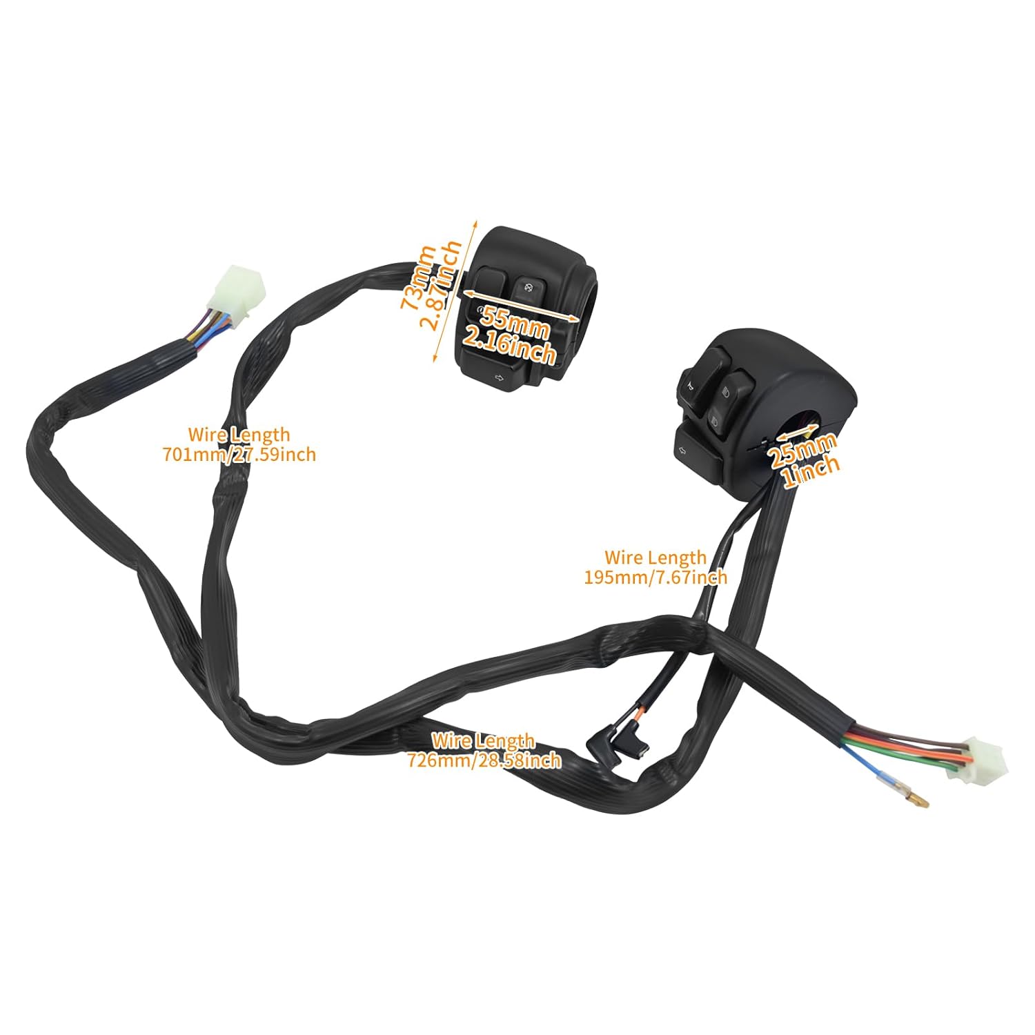 Motorcycle 1" 25mm Handlebar Switch Control with Wiring Harness Fit for Harley Touring Dyna Softail Sportster 883 V-Rod (Black)