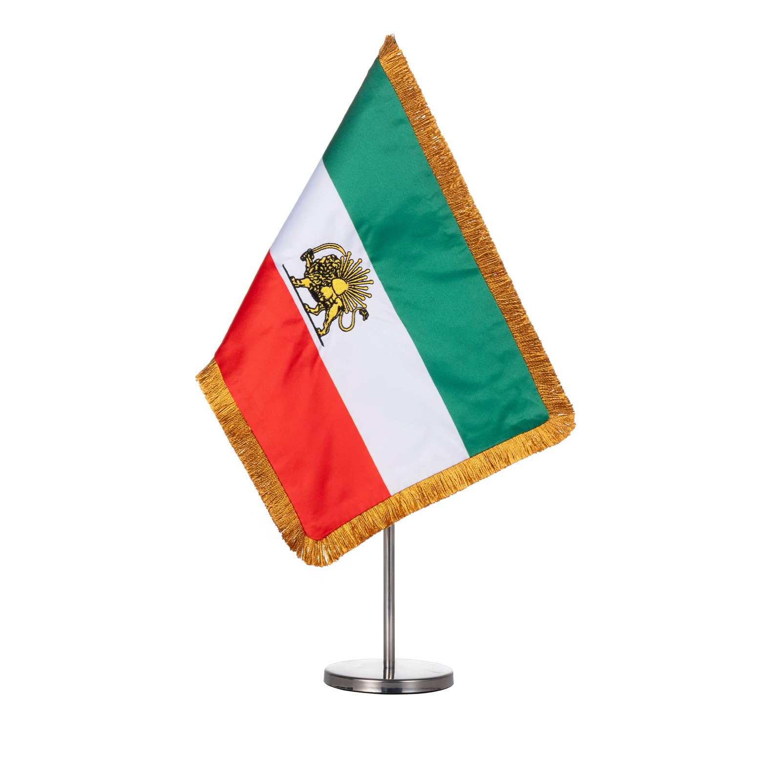 Homissor Iran Old Table Flag - Former Iranian Desk Flags 20x30 cm Persia with Adjustable Stand Pole from 24 to 42 Cm - Satin Double Sided