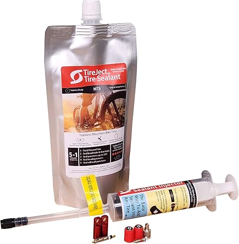 TireJect Kit de sellador de neumáticos para bicicleta de montaña (MTB) - Protección de neumáticos planos sin cámara y sin cámara - Sello de