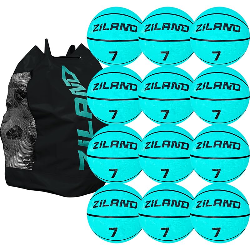 Ziland Training Basketball Aqua 12 Pack [ 12 x Basketballs and 1 x Ball bag ] Size 3, 5, 6, 7 (7 (29.5 inches))