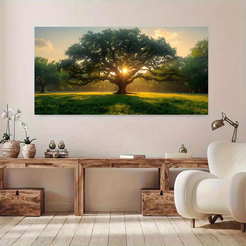 Toile moderne paysage de chênes ensoleillés 30x60 cm pour salon