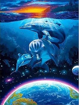 Amazon | LovetheFamily 青い地球と宇宙イルカ 数字油絵 数字