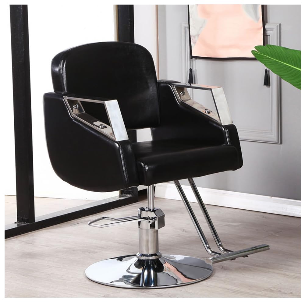 IBOWZ Silla de peluquería Silla De Peluquería De Salón, Silla De Peluquería Giratoria De 360 Grados, Silla De Peluquería De Afeitado Hidráulica De Cuero para SPA De Belleza, Tatuaje Y Barbería,Negro