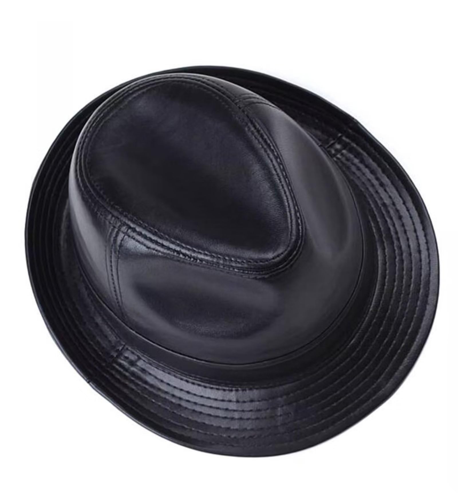 Fedora Pelle Cappello da Jazz Uomo Elegante Berretto in Pelle Autunnale Invernale Cappello a Tesa Larga retrò Cappelli Trilby da Esterno