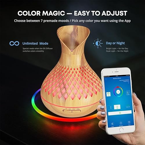 Miniatura 3 de Difusor inteligente de aceite esencial WiFi, humidificador difusor de aromaterapia de 16.9 fl oz para habitación grande, funciona con aplicación y