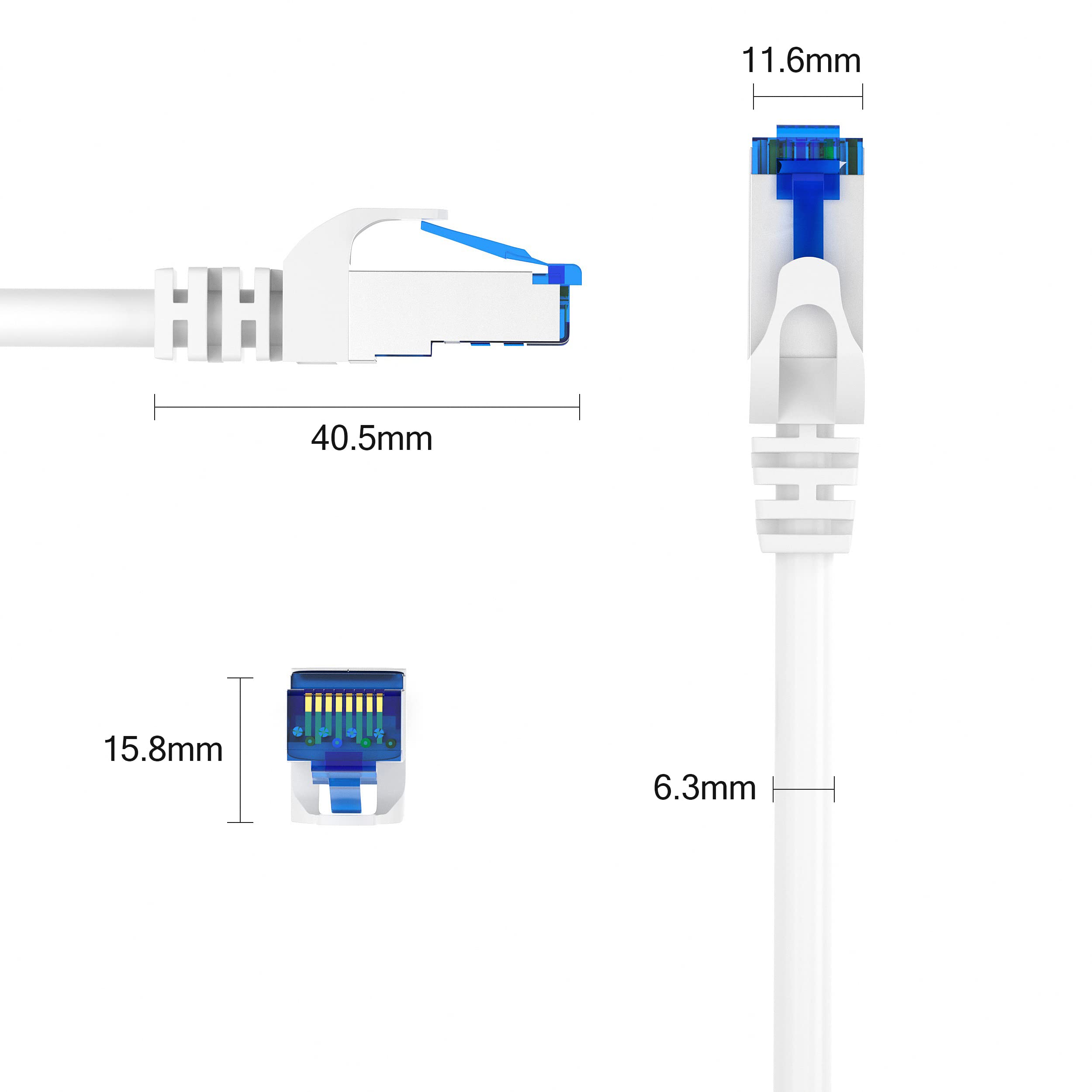 JAMEGA - 50m CAT 7 Netzwerkkabel Gigabit Ethernet Lan Kabel in weiß | 10000 Mbit s | Patchkabel Cat.7 Rohkabel S FTP PIMF Schirmung mit RJ45 Stecker | Switch Router Modem Access Point