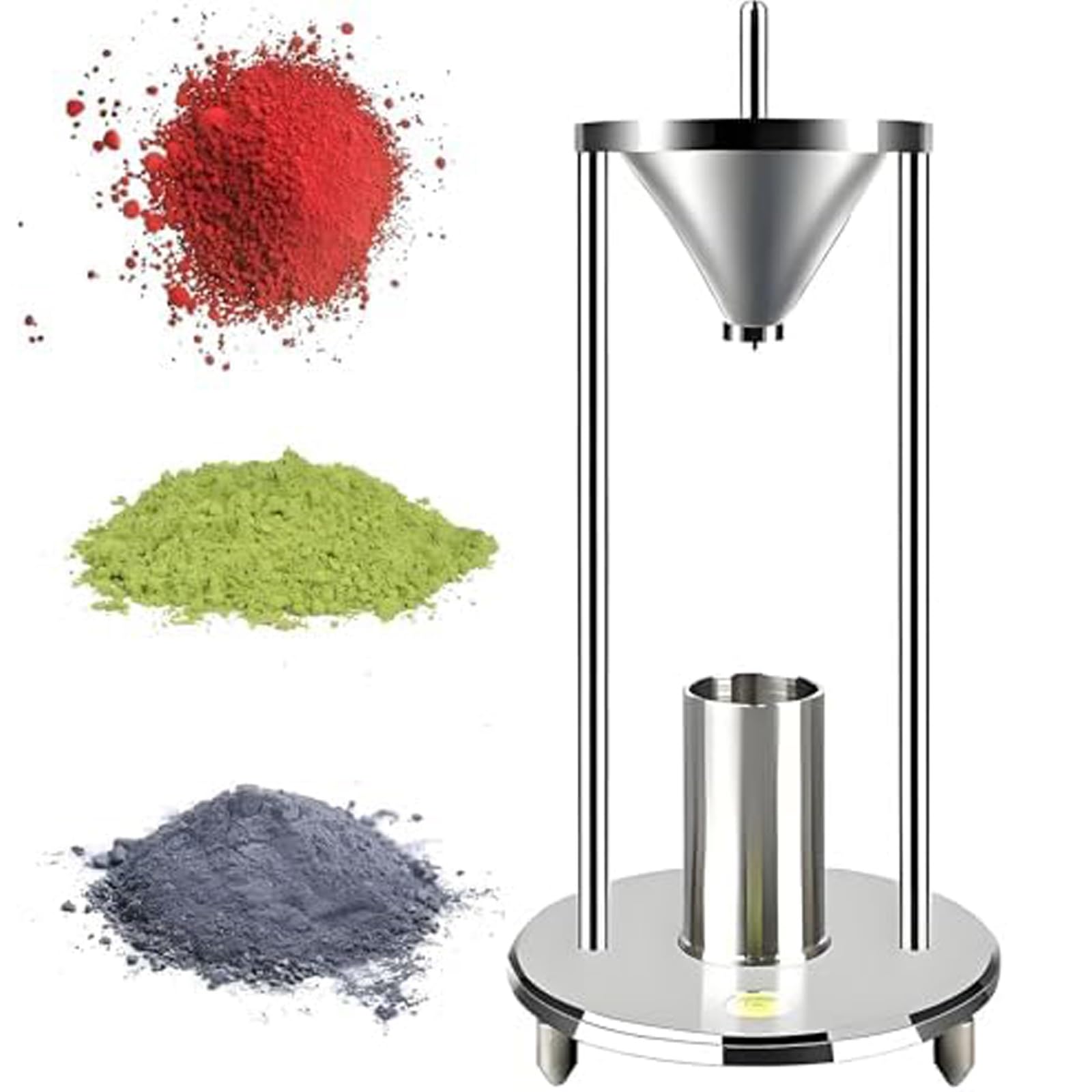This Powder Density Tester, Stainless Steel Volumeter with Measuring Cup and Funnel for Accurate Bulk Density Measurement in Laboratory and Industrial Settings