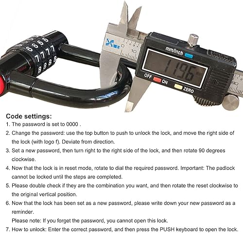 Miniatura 5 de Candado de contraseña de 4 dígitos, cerradura de bicicleta y cadena, cerradura de gabinete anticizallamiento, grillete de 2.09 pulgadas, impermeable