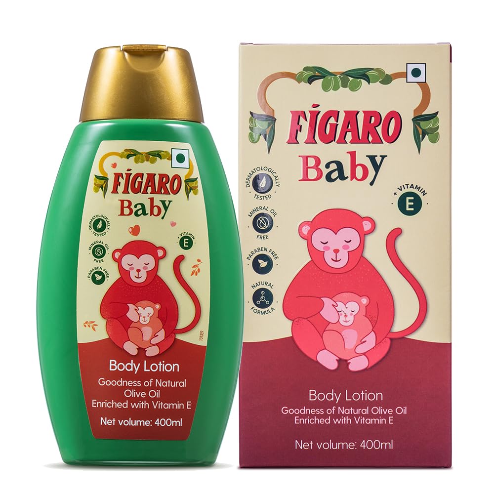 Figaro Baby Lotion | 400 ml | Natural Olive Oil | Enriched with Vitamin E | Moisturizer with Natural Formula | Paraben Free | Dermatologically Tested | Quick Absorption