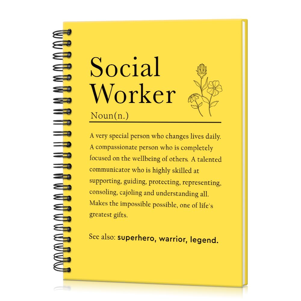 Msticey Social Worker Definition 160 Blank Pages Yellow Hardcover Spiral Notebook, Appreciation Gifts For Social Worker, Thank You Gifts for MSW LSW