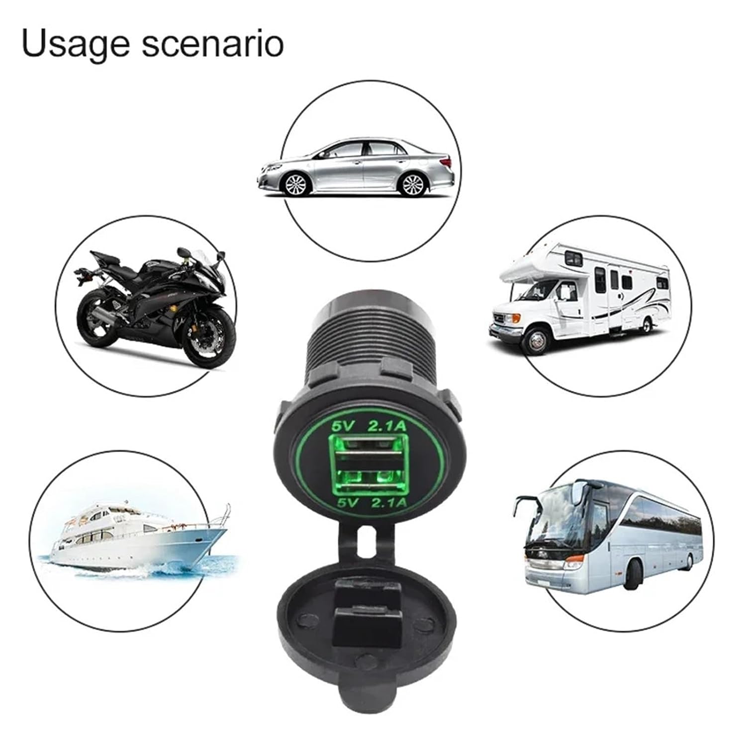 Dual USB Fast Car Charger 4.2A LED Light Display Waterproof Cigarette Lighter Power Socket 12V 24V Motorcycle Auto Truck Boat(Blue)