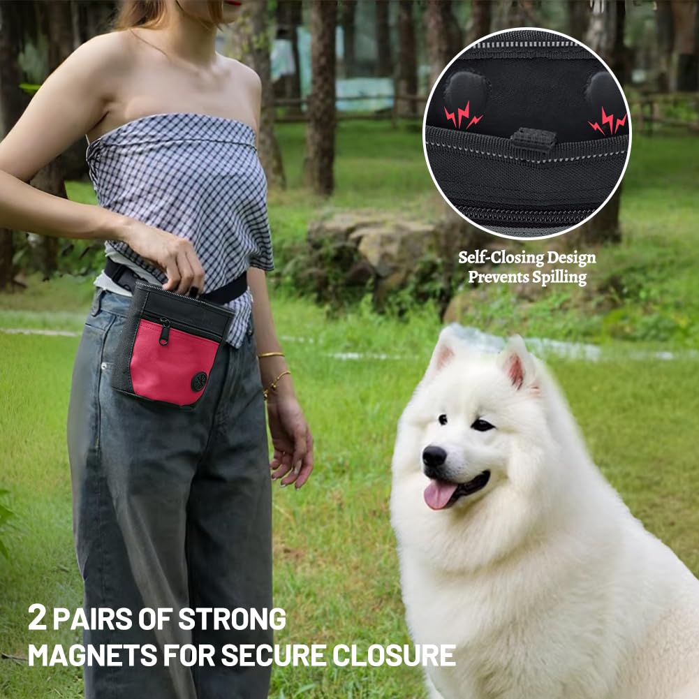 Porta Premietti per Cani, Sacca per Cani, per Addestramento del Cane, Porta Accessori per Animali con Clicker e Dispenser per Sacchetti, con Cintura Regolabile (Rosso)