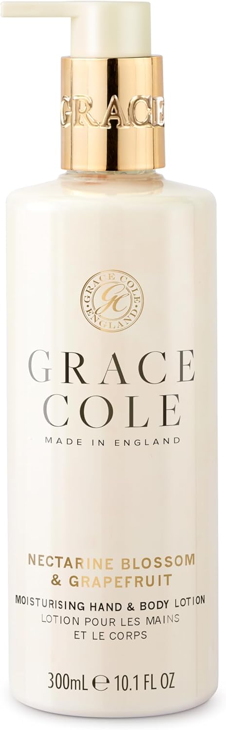 Grace Cole Nectarine Blossom & Grapefruit Fragrance – Cleansing Hand & Body Lotion 300ml – Essential Oils – Vegan and Cruelty Free, No SLS or Parabens – Made In England – Recyclable Bottle