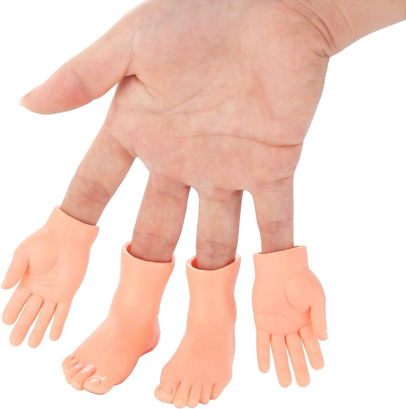 DR DINGUS Finger Hand & Feet Puppets - 4 Hands, 4 Feet, 4 Handles - Premium Rubber Little Tiny Finger Hands – Fun and Realistic Design – Ideal Gag Present