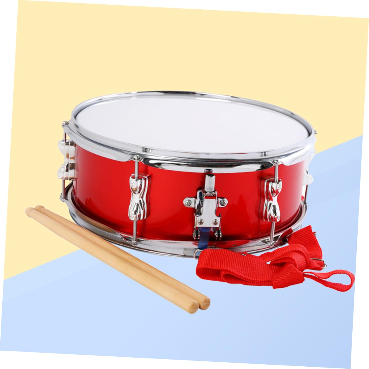 Rullante Rosso da 13 Pollici in Metallo per Bambini | Set Jazz con Bacchette Incluse, Tracolla Regolabile, Facile da Trasportare