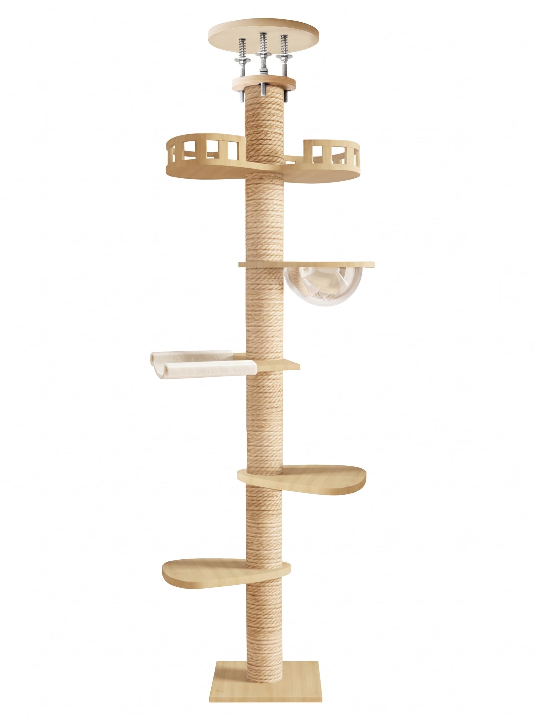 Floor to Ceiling Cat Tree, Height Adjustable Cat Tower with Scratching Posts, Multi-Level Cat Climbing Tower with Nest, Space Capsule, Platforms for Indoor Cats, Large Cats, Home