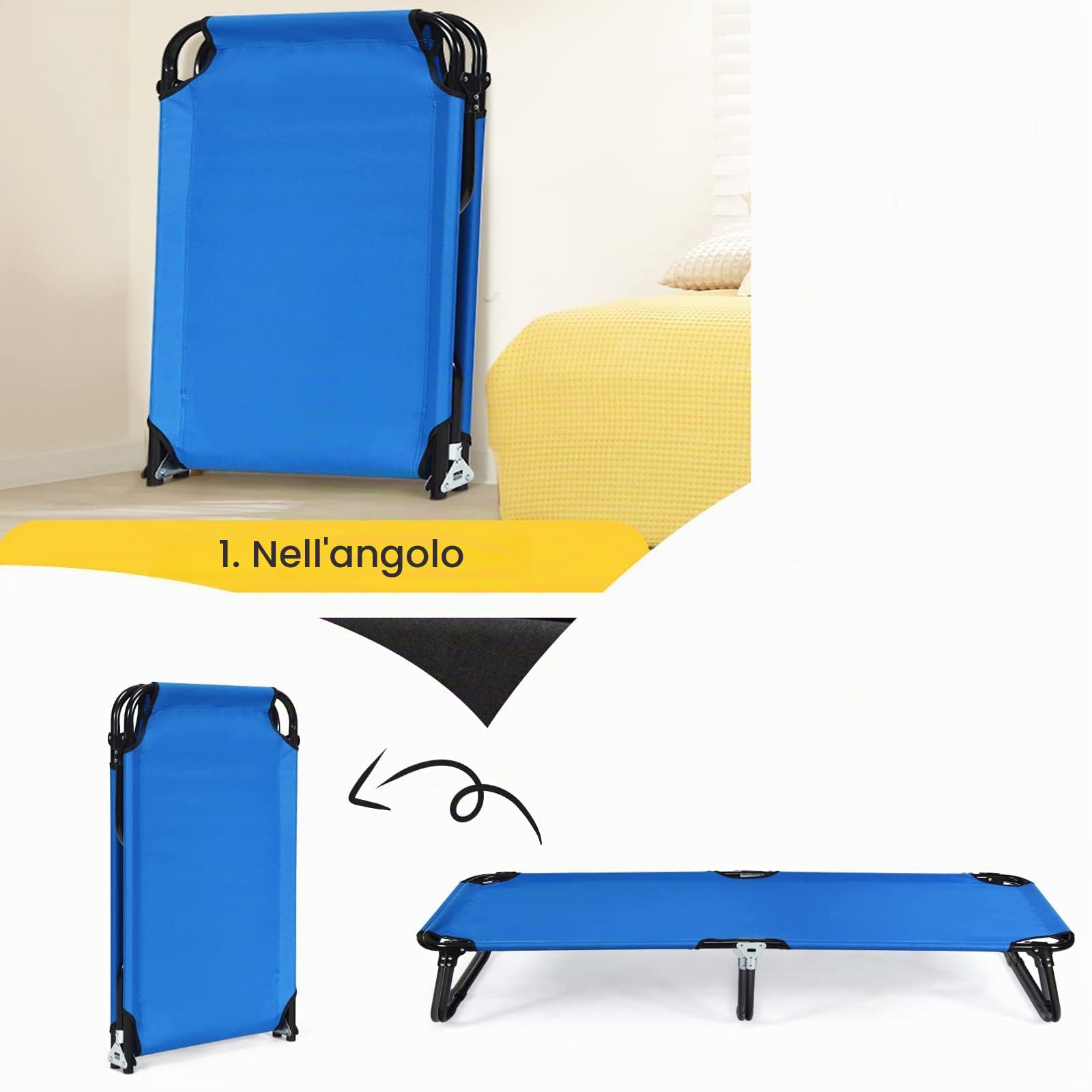LIFEZEAL Brandina da Campeggio, Lettino Prendisole, Letto a Sdraio, Pieghevole e Portatile, Telaio in Metallo, per Giardino, Piscina, Mare, Spiaggia, Esterno, Montato, Max 100 kg, 191x56x31 cm, Blu