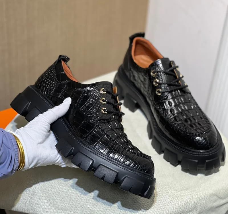 Authentic Real Crocodile Skin Men Black Height Increasing Dress Shoes Genuine Alligator Leather Male Casual Lace-up Derby Shoes4