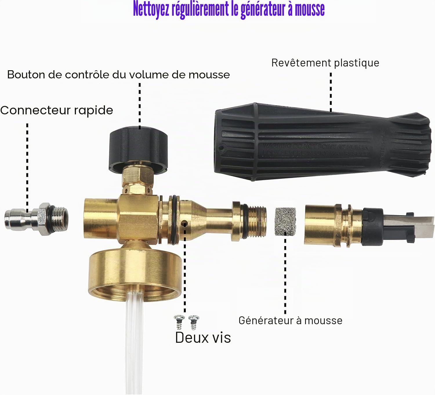 Tool Daily Canon à Mousse pour Nettoyeuse Haute Pression, Lance à Mousse de Lavage de Voiture, Buse Additionnelle Orifice 1,1 mm, Raccord Rapide 1/4"