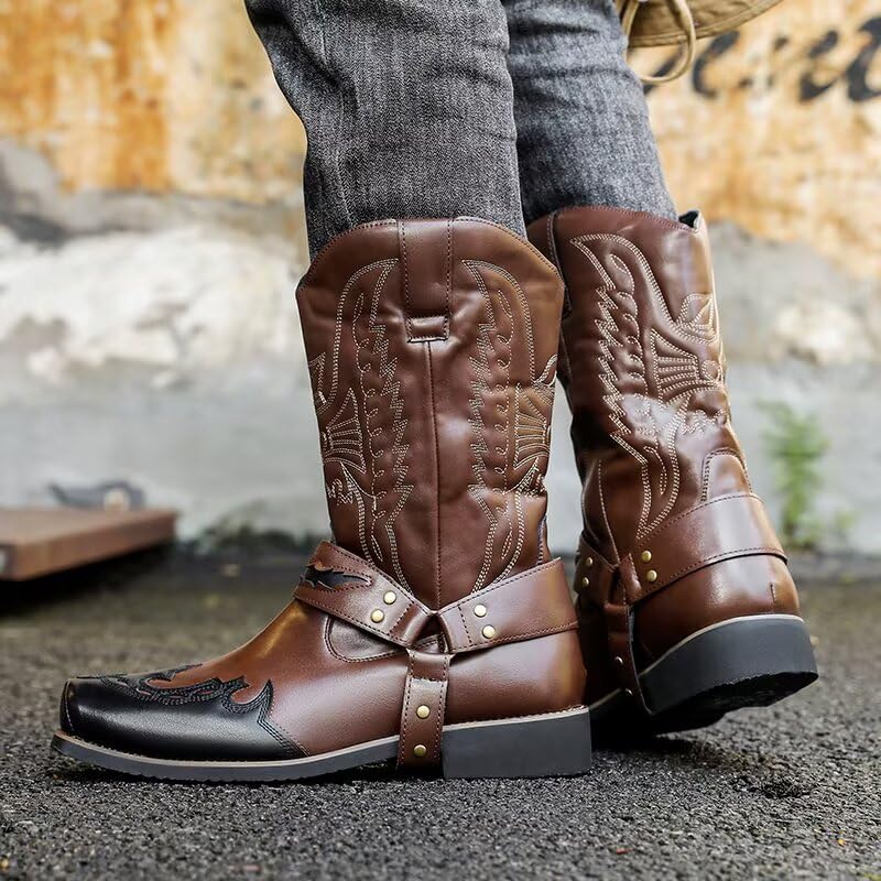 Image of Cowboy Boots for Men - Western Men's Boots with Classic Embroidered, Slip on Square Toe Boots, Slip Resistant Country Boots