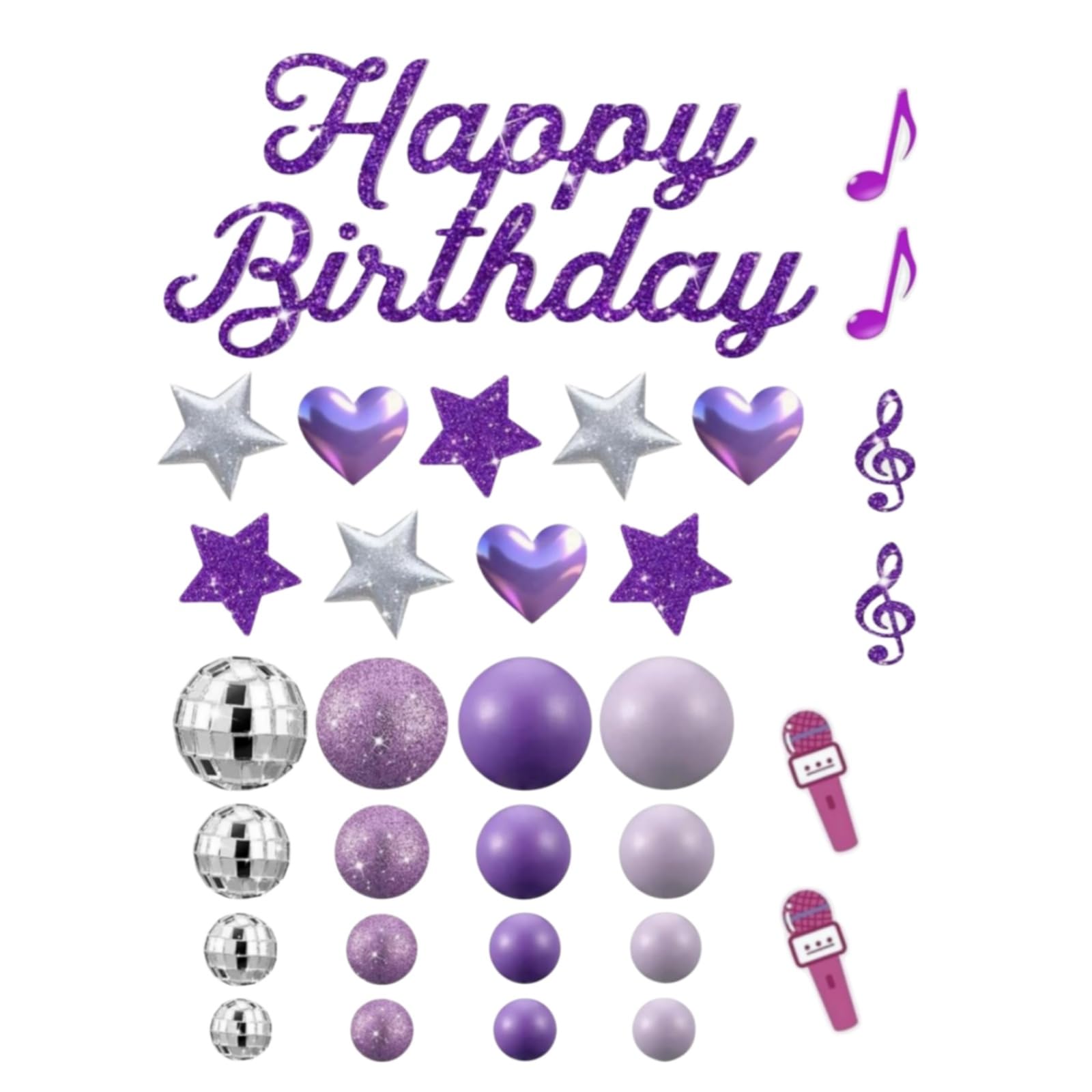 32PCS Cake Decorations Stylish Disco Balls,Purple Music Cake Topper Set,Mini Disco Round Ball C-ake Toppers,Reusable,Lightweight,Simple To Use,For Birthday Cakes,Dance Floors,Table Centerpieces