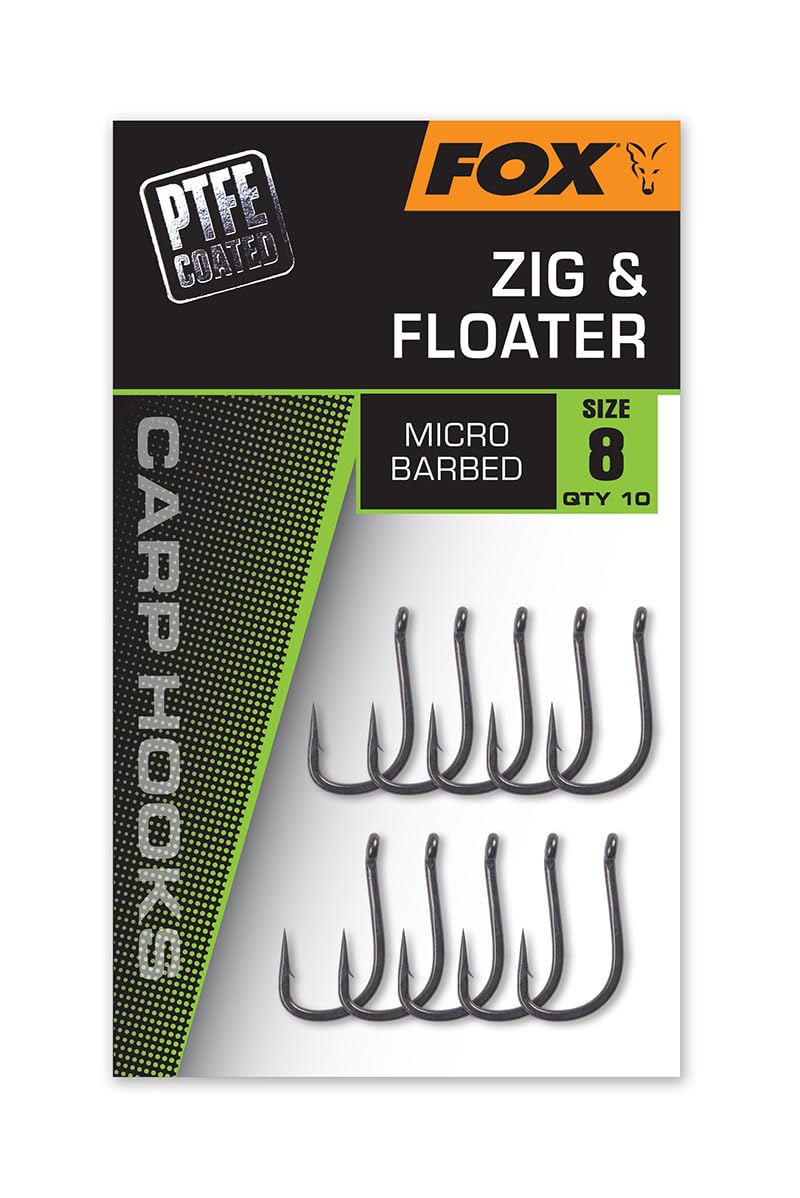 Fox Zig & Floater Micro Barbed Hooks | Size 10 Qty 10 | Carp Fishing Hook Designed for use on Zig and Surface Rigs with Finer Wire Gage | Slightly Out-Turned Eye for use with Fluorocarbon | CHK284