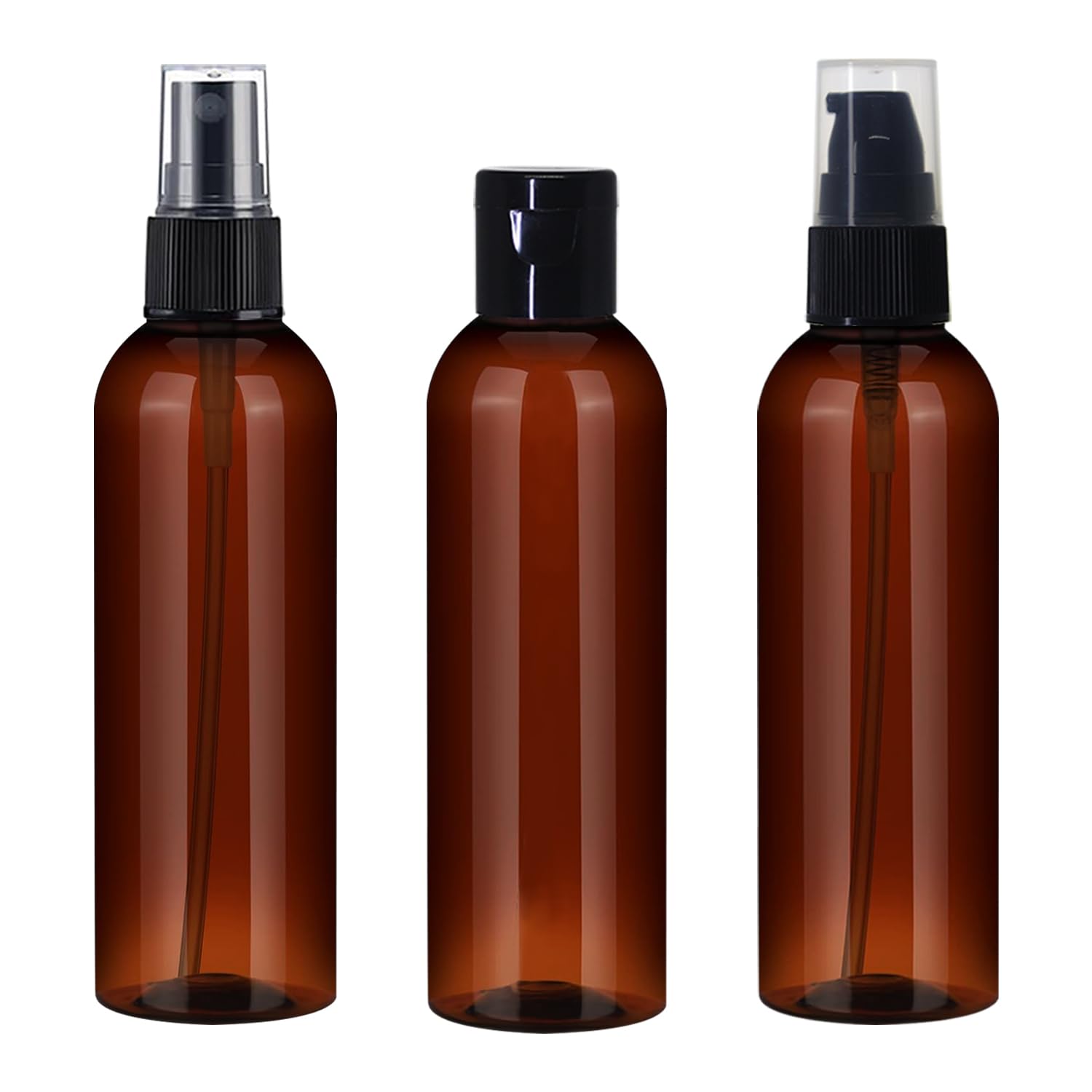 nsb herbals Combo Of 3-100 ml Amber Plastic Empty All Black Mist Spray Pump Bottle + Flip Top Cap Bottle + Serum Pump For Sanitizer, Perfume, Rose Water, Travel, Diy Products, Refillable Reusable-image-48