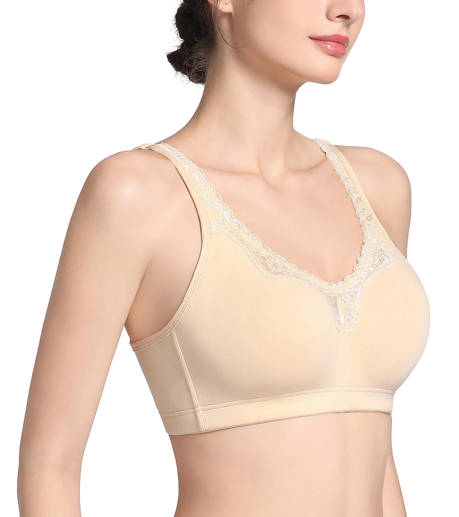 Lemorosy Brasier reductor de algodón sin relleno para mujer, talla grande, sin varillas, cómodo para uso diario