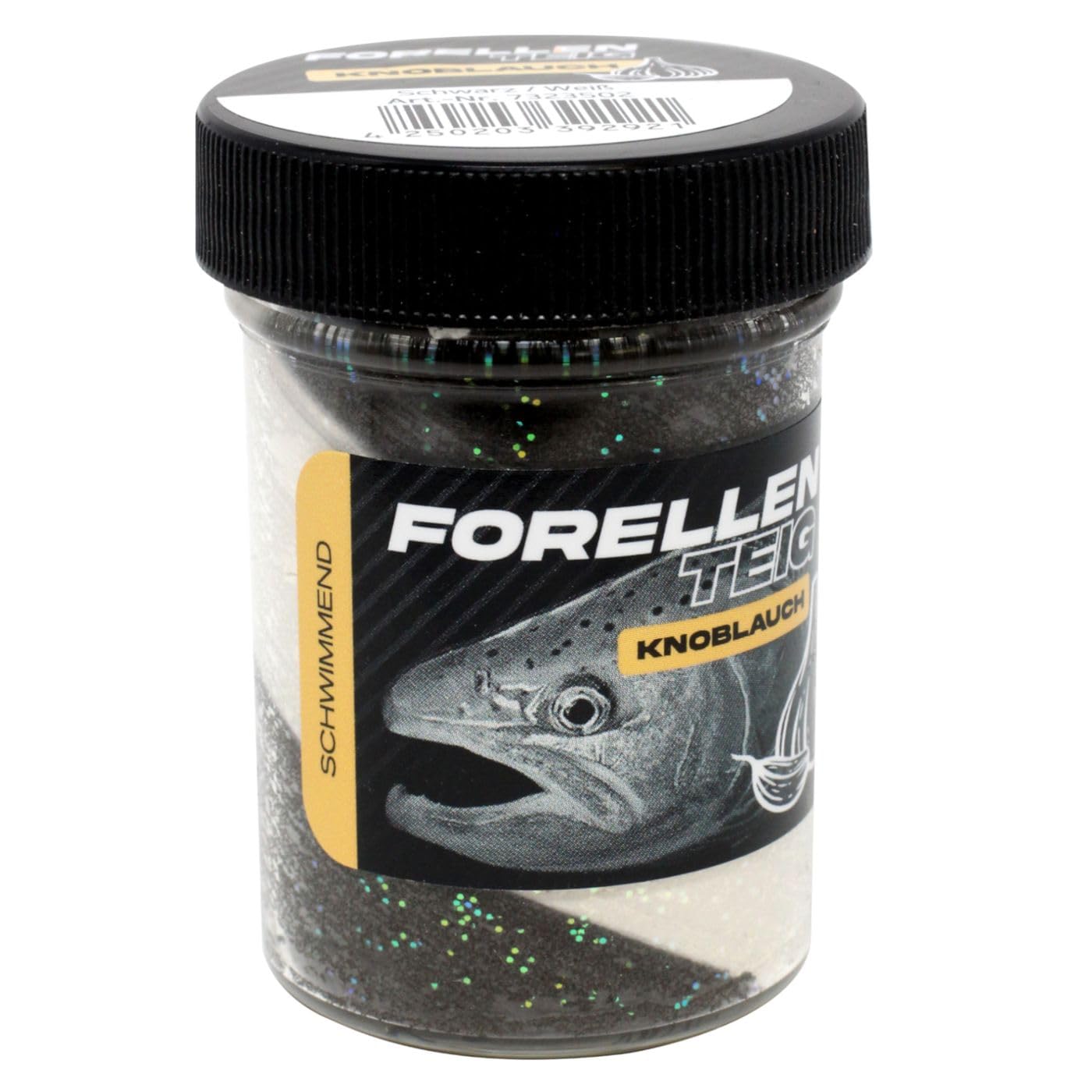 FTM Trout Dough Floating 50 g – Trout Dough, Colour/Aroma: Black/White – Garlic